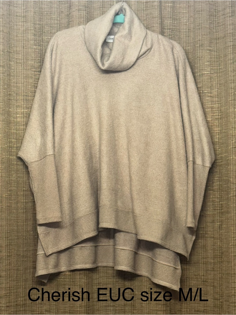 Cherish Taupe Cowl Neck Layered Hem Sweater